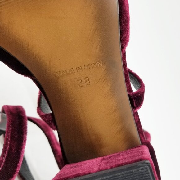 Garnet Hill Esta Crossover Strap Block Heels Burgundy Velvet Size 38 Pointy Toe - Picture 15 of 16